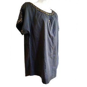 Soft Surroundings Beaded Cotton/Linen Shift Dress - 1X